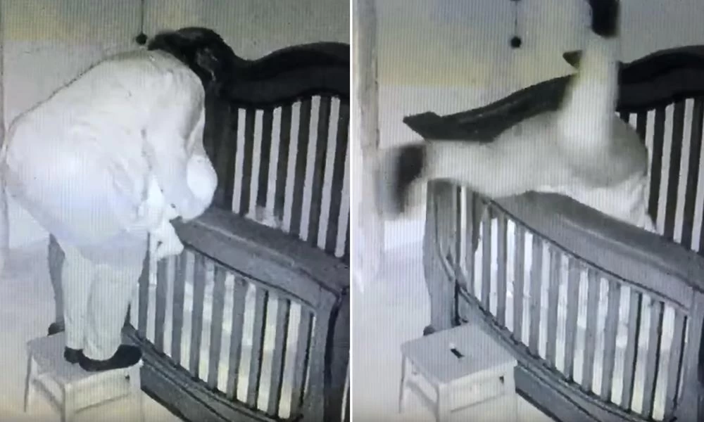 Απίστευτη τούμπα γιαγιάς καθώς πάει να βάλει στην κούνια το μωρό